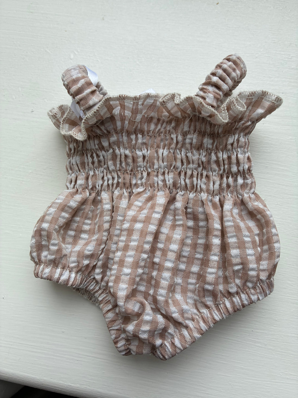 Ellory Designs, Agnes Smock Romper – Khaki Gingham