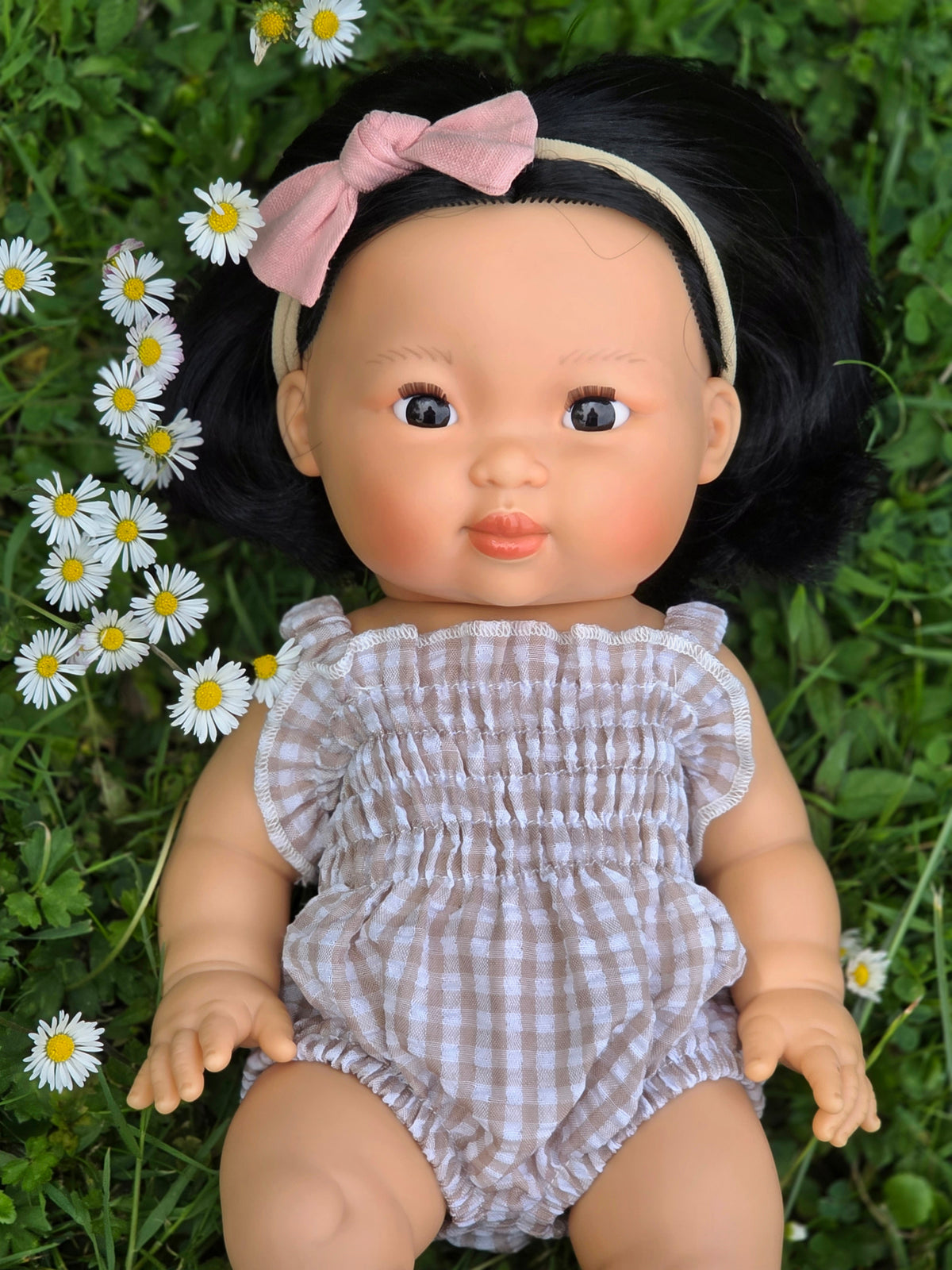 Ellory Designs, Agnes Smock Romper – Khaki Gingham