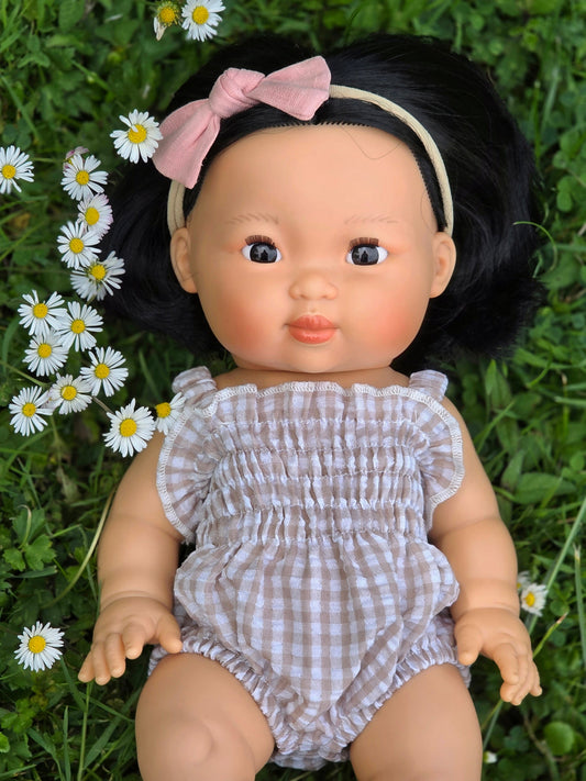 Ellory Designs, Agnes Smock Romper – Khaki Gingham